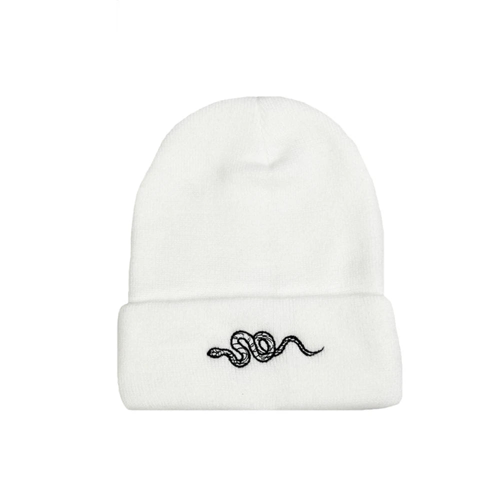 1pcs Knitted Hat, Hip-Hop Style, Stylish Snake Embroidered Knitted , Warm Woolen Hat For Men And Women Cap Green Black