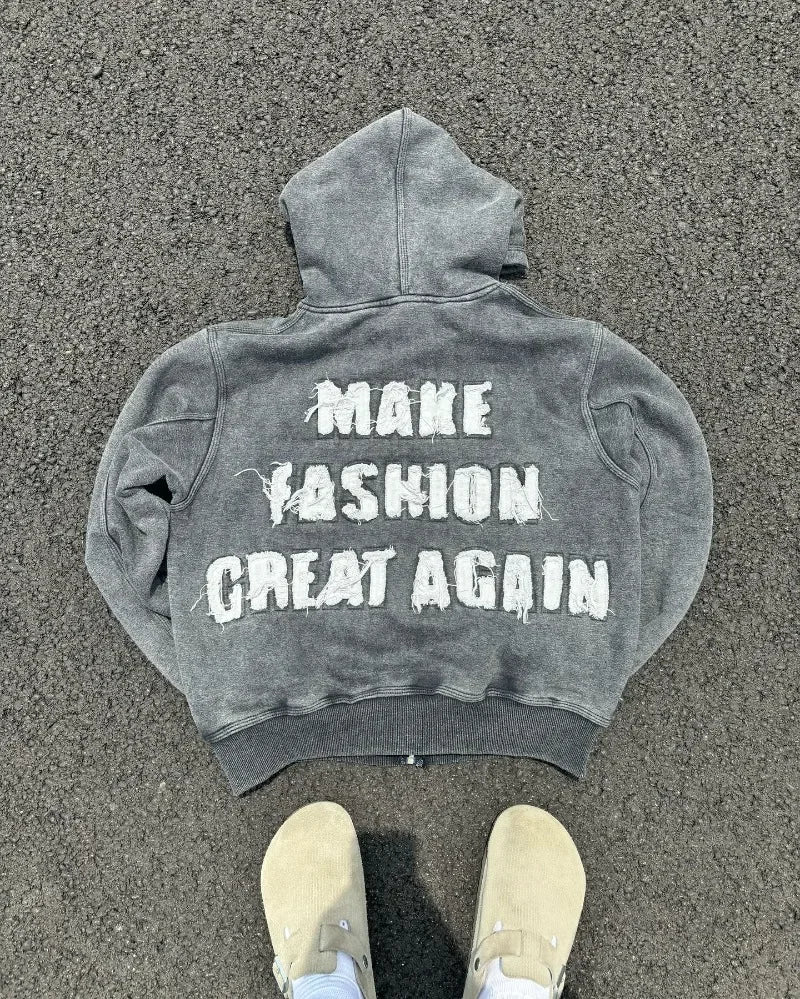 Gothic Fashion New Letter Patch Cardigan Zipper Sweater Male Y2K Harajuku Vintage Hip Hop Popular Leisure Sports Couple Hoodies