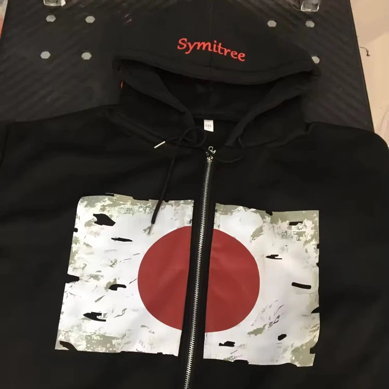 European and American sweatshirt coat printed pattern zipper hoodie men and women hip-hop gothic couple tops Japanese elements