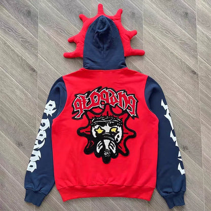 Glo Gang The Glory Full Zip Pullover Beverage Cartoon Contrast Embroidered Zipper Hoodie