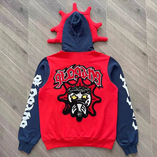 Glo Gang The Glory Full Zip Pullover Beverage Cartoon Contrast Embroidered Zipper Hoodie