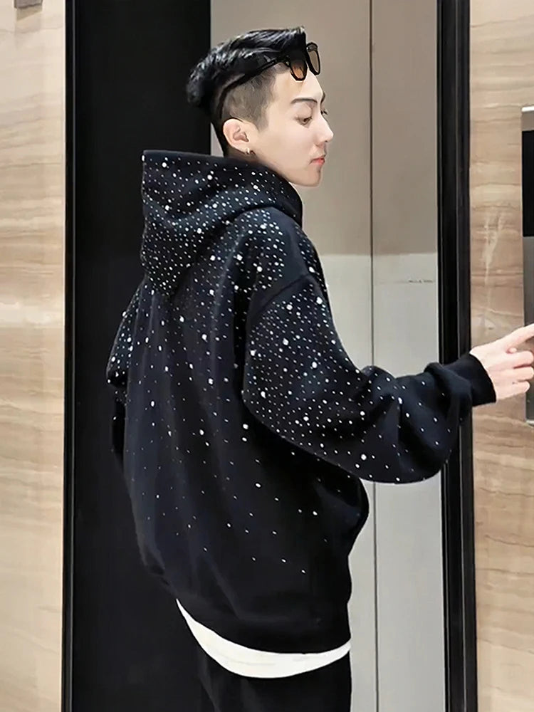 Heavy Duty Street Style Hoodie with Shoulder Pads for Men And Women Spring Autumn Design High End Couple Jacket Glitter Rhine...