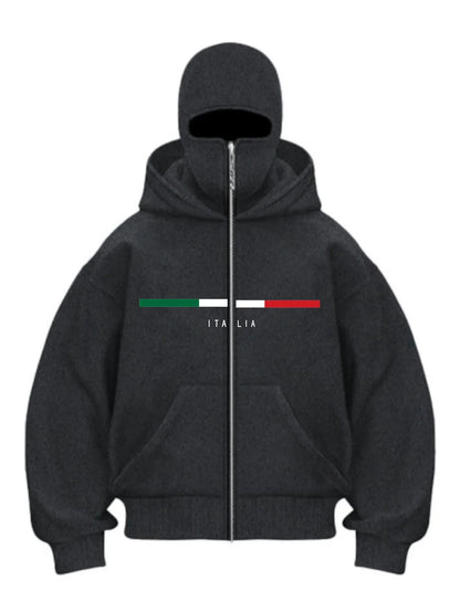 Double Hat Balaclava Hoodies Fashion Hip Hop Winter Windproof Sweatshirt Streetwear Trend ﻿zipper Face Mask Hoodie Jacket Coat