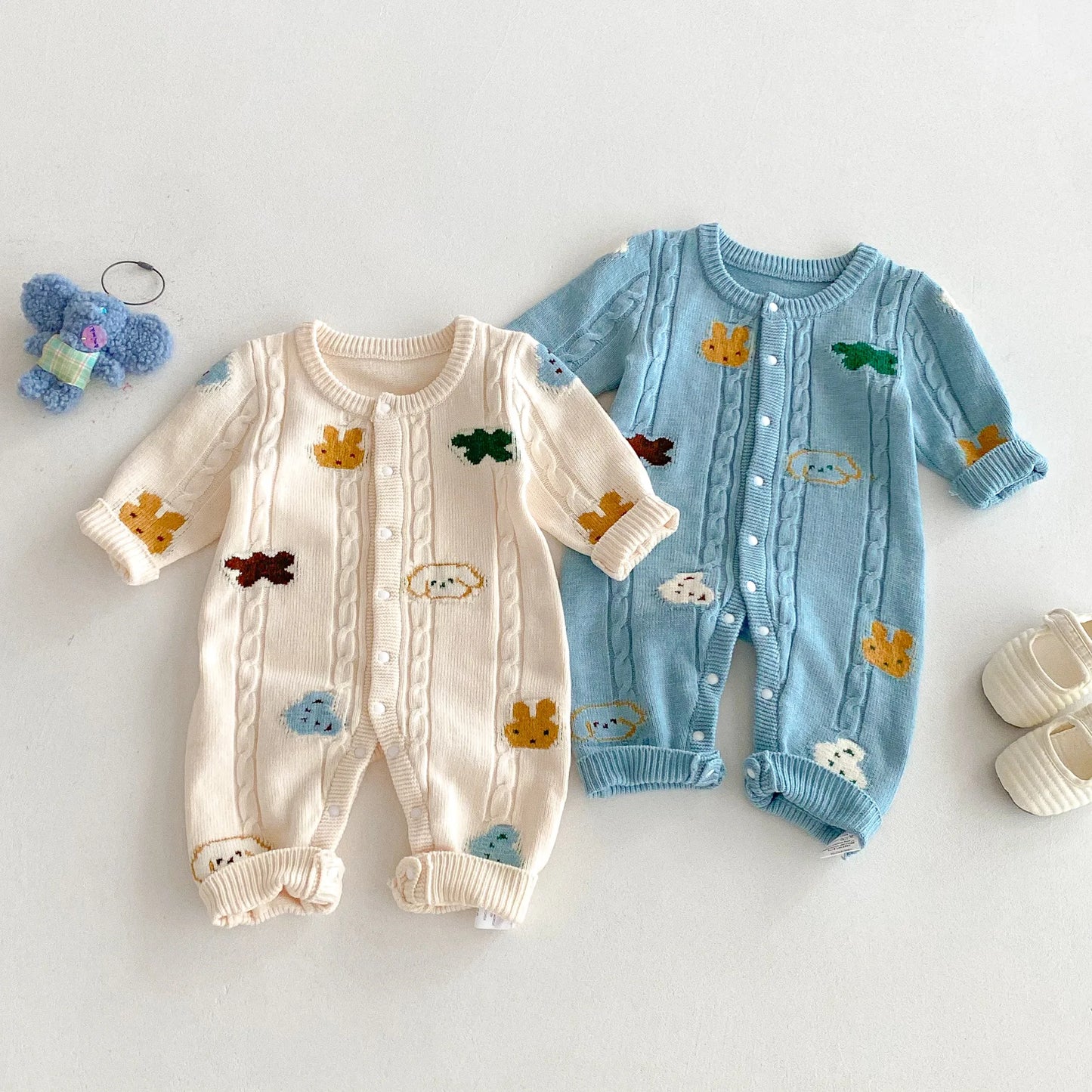 Baby Clothes 2025 Autumn and Winter New Knitted Jumpsuit for Boys and Girls Long Sleeve Cartoon Knitted Climbing Clothes