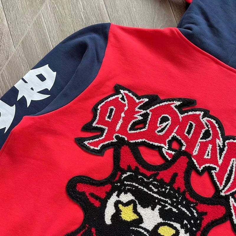 Glo Gang The Glory Full Zip Pullover Beverage Cartoon Contrast Embroidered Zipper Hoodie