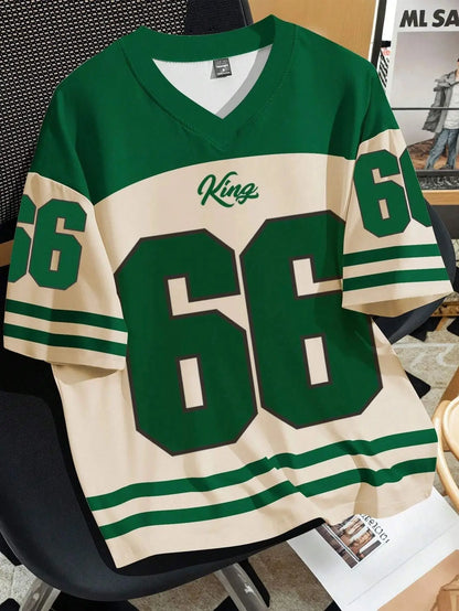 2025 Summer new men's 66 Letter King Printed T-shirt Men's short sleeve sportswear Football T-shirt Vintage T-shirt men's clothi