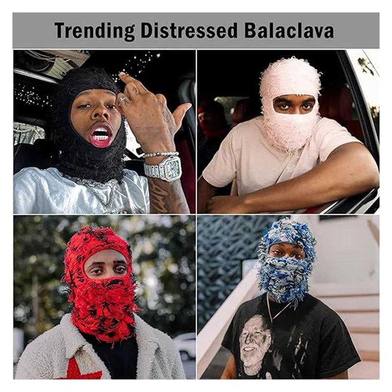 Distressed Ski Mask Full Face Knitted Fuzzy Yeat Shiesty Distress Mask For Men Women