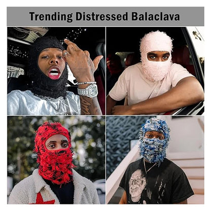 Distressed Ski Mask Full Face Knitted Fuzzy Yeat Shiesty Distress Mask For Men Women