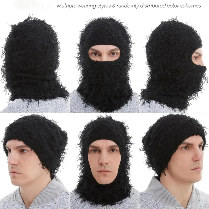 Distressed Balaclava Ski Mask, Full Face Knitted Balaclava Windproof Cool Ski Mask for Cold Weather, Camo Knitted Face Mask