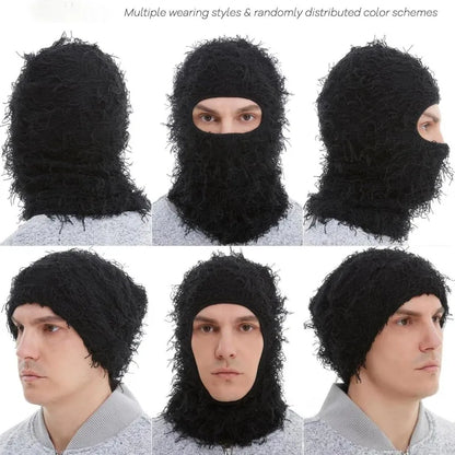 Distressed Balaclava Ski Mask, Full Face Knitted Balaclava Windproof Cool Ski Mask for Cold Weather, Camo Knitted Face Mask