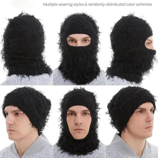 Distressed Balaclava Ski Mask, Full Face Knitted Balaclava Windproof Cool Ski Mask for Cold Weather, Camo Knitted Face Mask