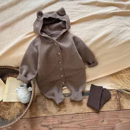 4621 Baby Clothes Spring Autumn Knitted Cartoon Boy's Jumpsuit Cute Rabbit Ear Girl's Climbing Clothes