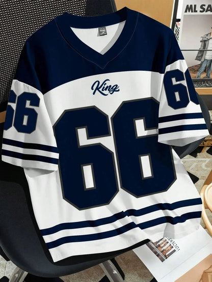 2025 Summer new men's 66 Letter King Printed T-shirt Men's short sleeve sportswear Football T-shirt Vintage T-shirt men's clothi