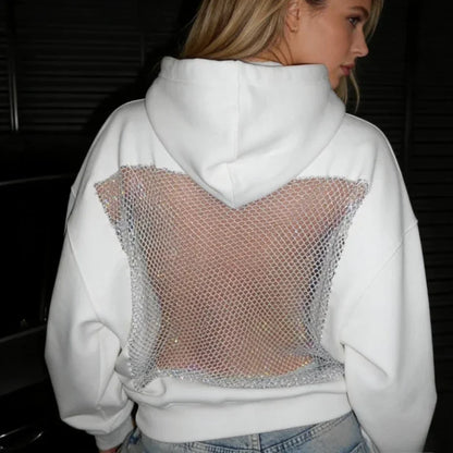 Women's Hoodie Fashion Hollow Out Hoodie Perspective Backless Hoodie Autumn Versatile Fashion Women's Top