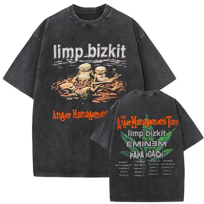Y2k Tshirt Men Clothing Washed Vintage Rock Band Limp Bizkit Album Graphic 2025 Mens Clothes Tee Shirt Homme Graphic TShirts Men