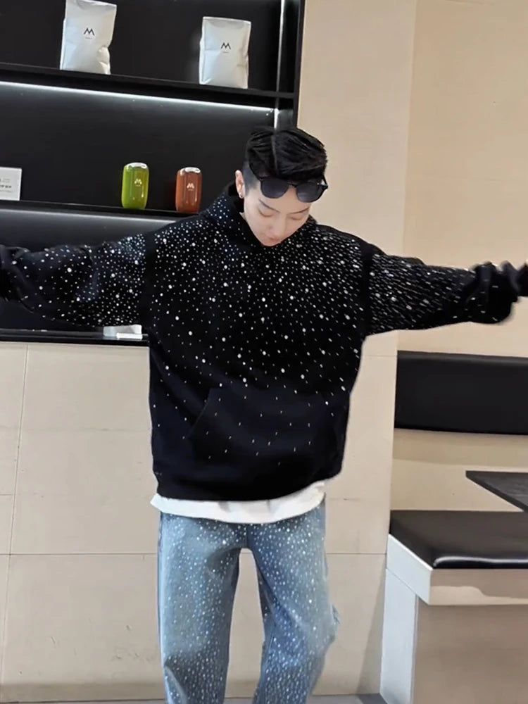 Heavy Duty Street Style Hoodie with Shoulder Pads for Men And Women Spring Autumn Design High End Couple Jacket Glitter Rhine...