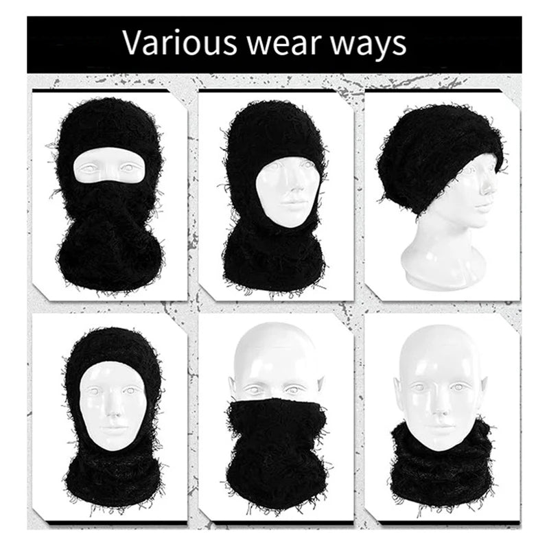Distressed Ski Mask Full Face Knitted Fuzzy Yeat Shiesty Distress Mask For Men Women