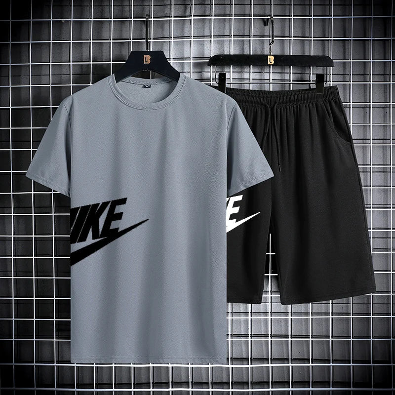Men's summer short sleeved set, quick drying short sleeved T-shirt shorts, running sports set, two-piece set
