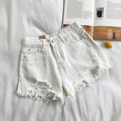 Fashion Casual Tassel Ripped Shorts Women 2026 Summer High Waist Denim Jeans Y2K Hot Pants Streetwear Korean Blue Cowboy Shorts
