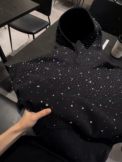Heavy Duty Street Style Hoodie with Shoulder Pads for Men And Women Spring Autumn Design High End Couple Jacket Glitter Rhine...