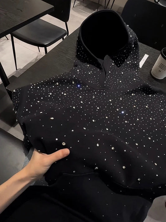 Heavy Duty Street Style Hoodie with Shoulder Pads for Men And Women Spring Autumn Design High End Couple Jacket Glitter Rhine...