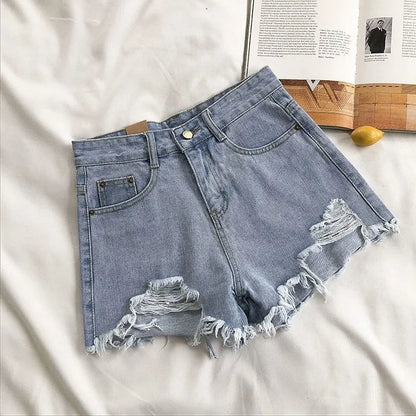 Fashion Casual Tassel Ripped Shorts Women 2026 Summer High Waist Denim Jeans Y2K Hot Pants Streetwear Korean Blue Cowboy Shorts