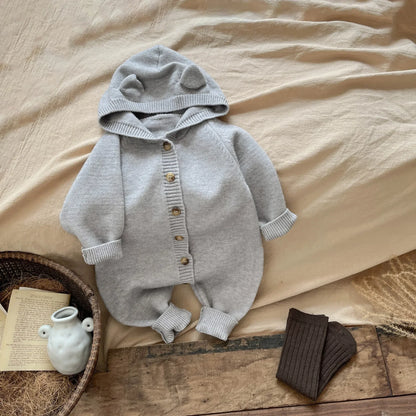 4621 Baby Clothes Spring Autumn Knitted Cartoon Boy's Jumpsuit Cute Rabbit Ear Girl's Climbing Clothes