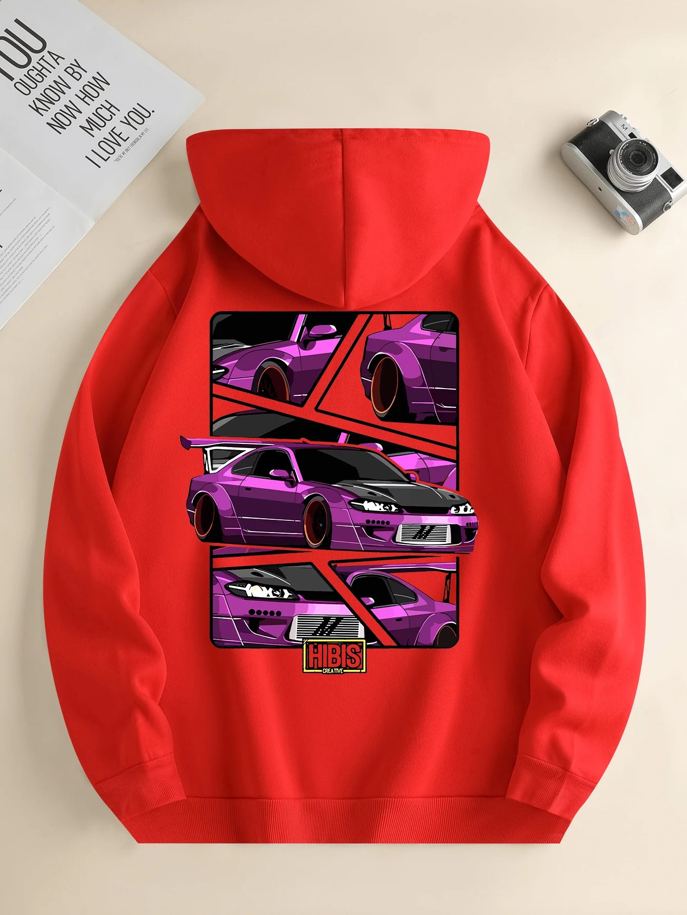 Men's new fashion hoodie, casual daily drawstring hooded sweatshirt car print, front kangaroo pocket, jacket