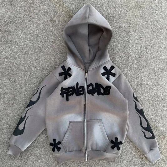 Retro Street Geometry Print Hoodie Original Design Patchwork Y2K Hip Hop Harajuku Style Casual Oversized Hoodie Male Tracksuit