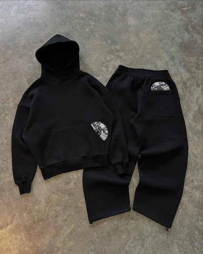 Street wear punk hip hop men suit Y2K new American gothic Harajuku embroidery design jumper oversized casual loose sports suit