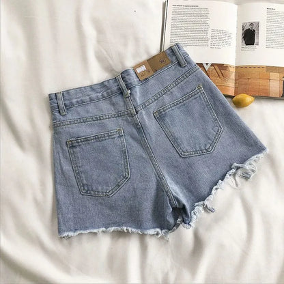 Fashion Casual Tassel Ripped Shorts Women 2026 Summer High Waist Denim Jeans Y2K Hot Pants Streetwear Korean Blue Cowboy Shorts