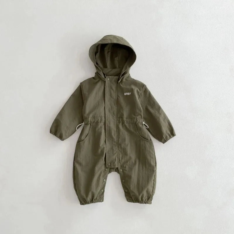 8990 Baby One-piece Clothes 2025 Spring New Baby Hooded Frock Boy's Clothes Casual 0-3Year Baby Climbing Clothes