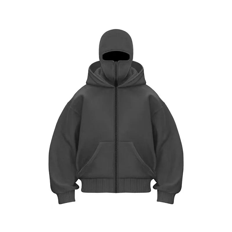 Men's and women's Balaclava Y2K Gothic Harajuku winter new item double hooded sweatshirt men's hooded mask zipper sportswear