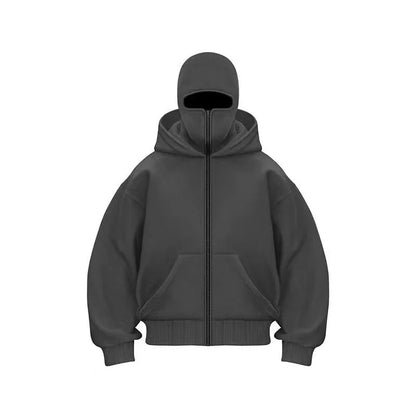 Men's and women's Balaclava Y2K Gothic Harajuku winter new item double hooded sweatshirt men's hooded mask zipper sportswear